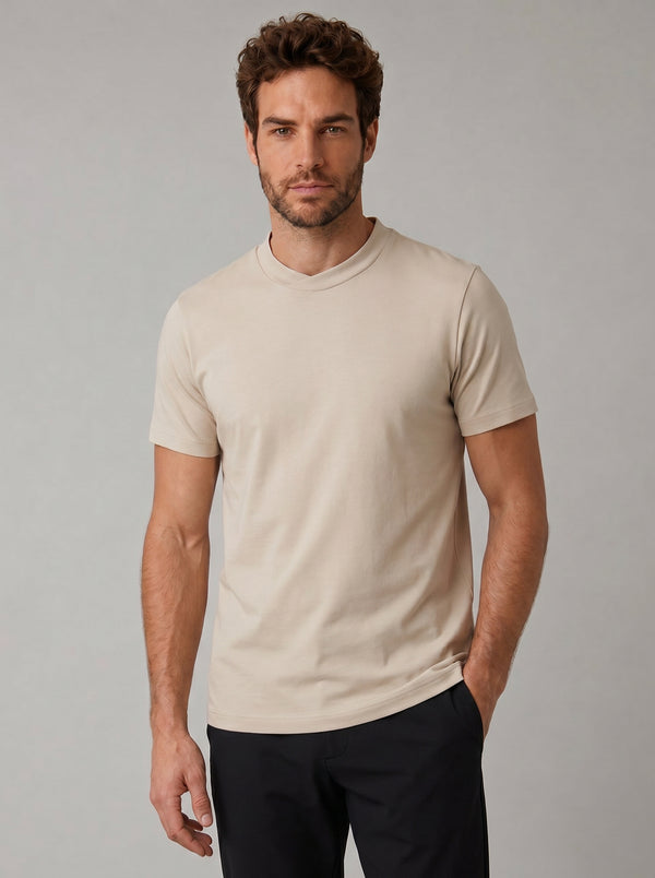 CAMISETA SUEDINE GOLA CRUZADA AREIA ZIGMA