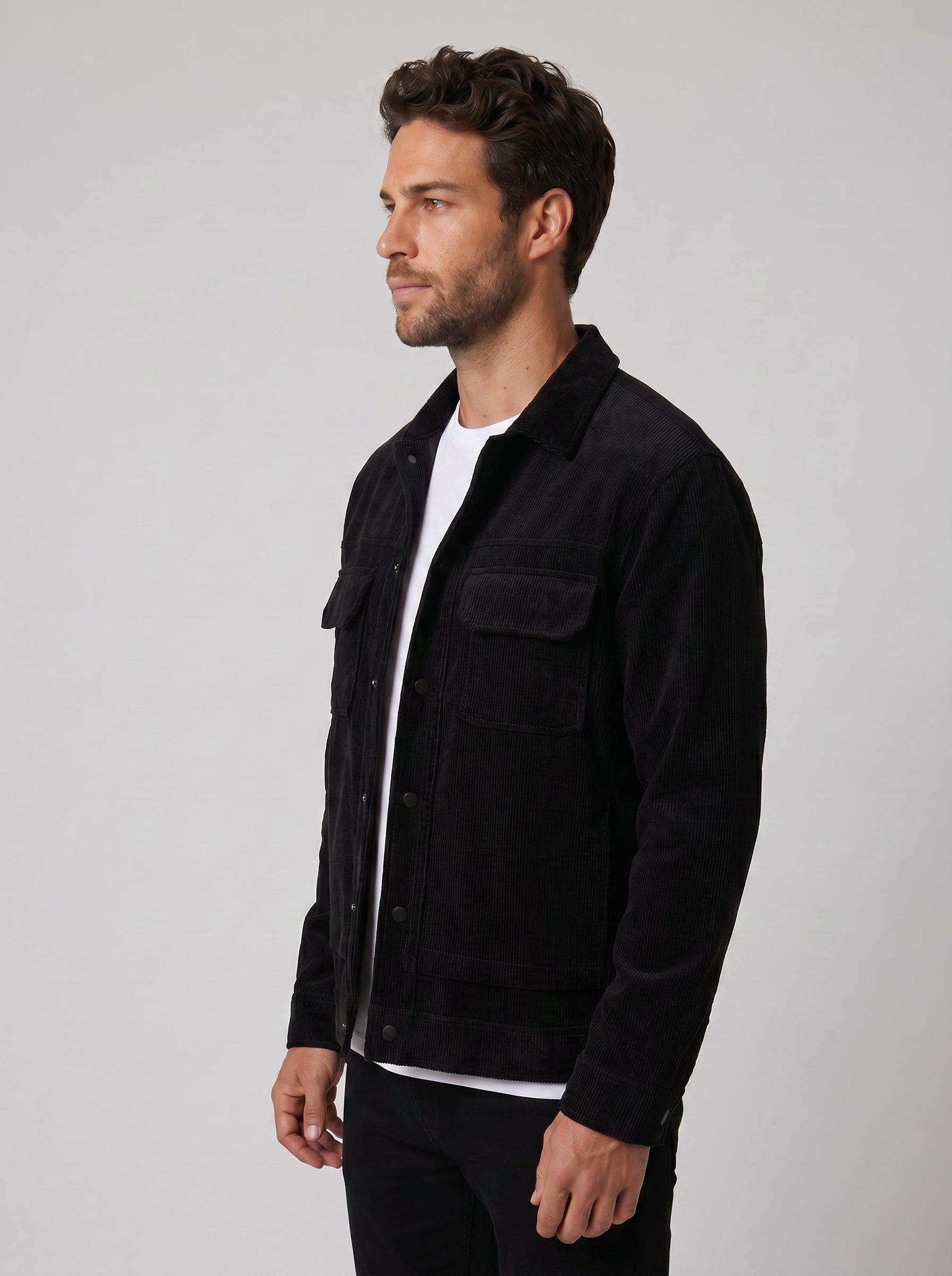 JAQUETA OVERSHIRT COTELÊ PRETA ZIGMA