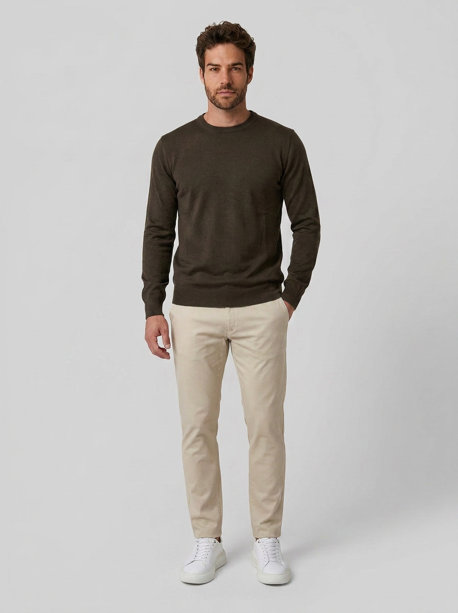 SUÉTER ESSENTIAL GOLA REDONDA MARROM ZIGMA