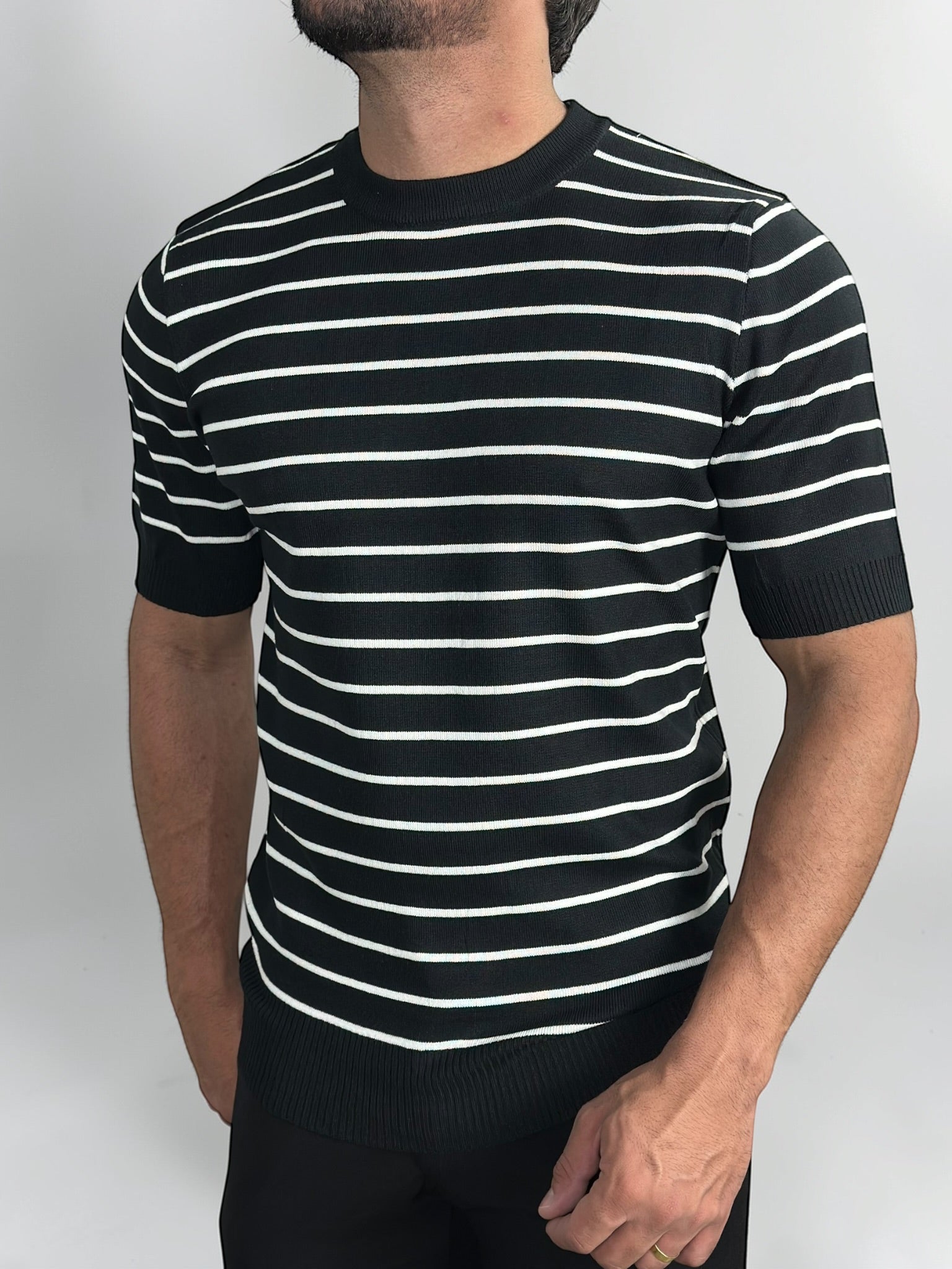 CAMISETA TRICOT LISTRADA PORTOFINO PRETA ZIGMA