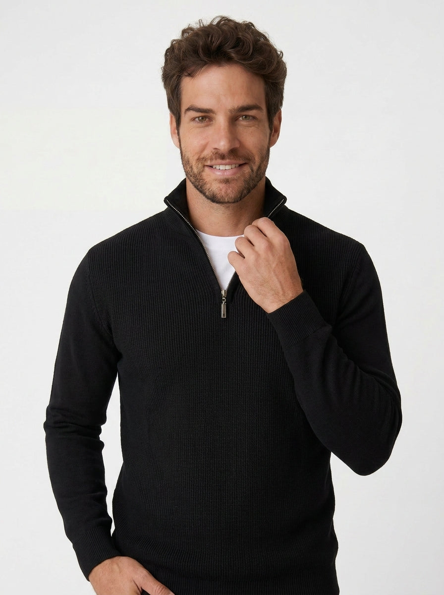 SUETER TRICÔ QUARTER ZIPER TEXTURE PRETO ZIGMA