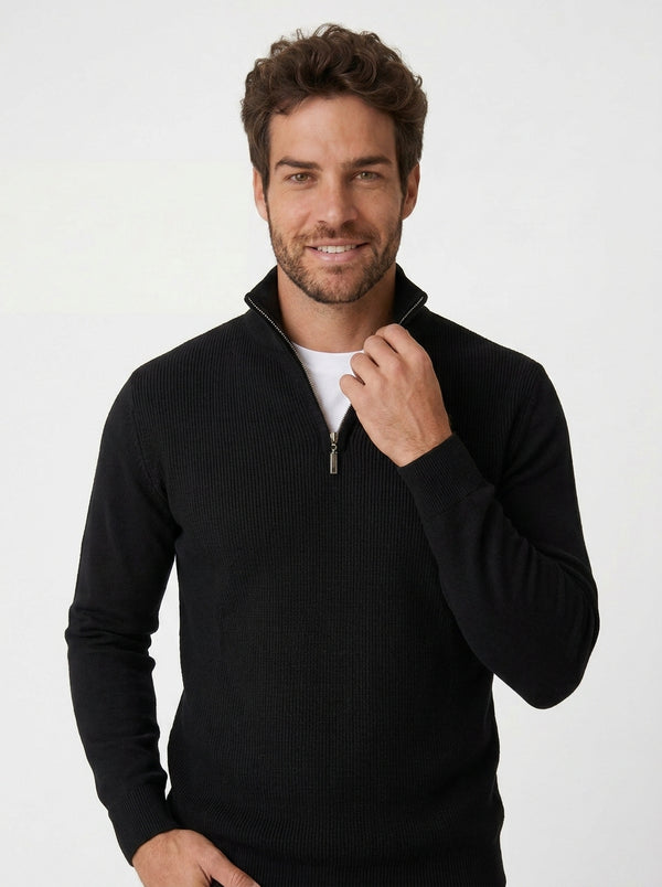 SUETER TRICÔ QUARTER ZIPER TEXTURE PRETO ZIGMA