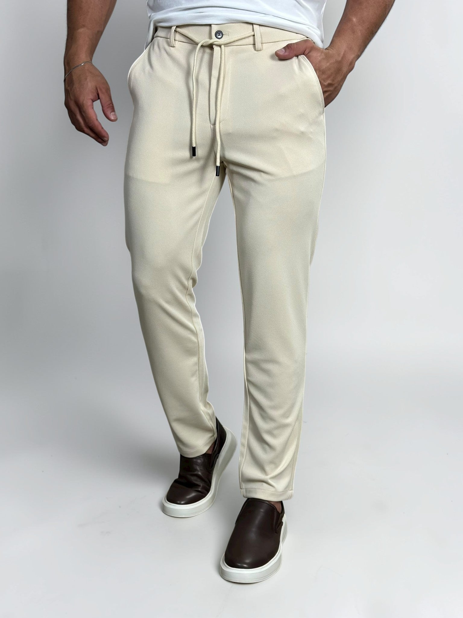 CALÇA ALF FIRENZE STRECH C/CADARÇO CREME ZIGMA