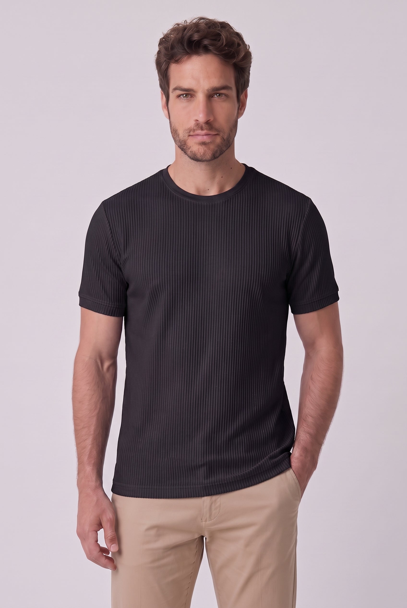 CAMISETA RAVELLO CANELADA PRETA ZIGMA