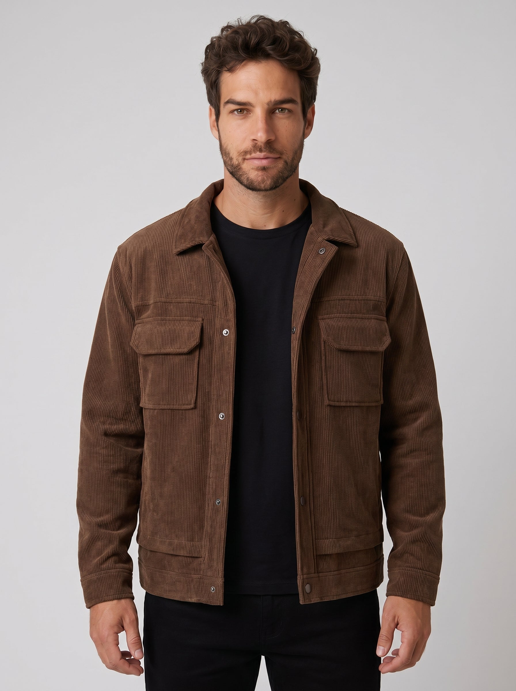 JAQUETA OVERSHIRT COTELÊ MARROM ZIGMA