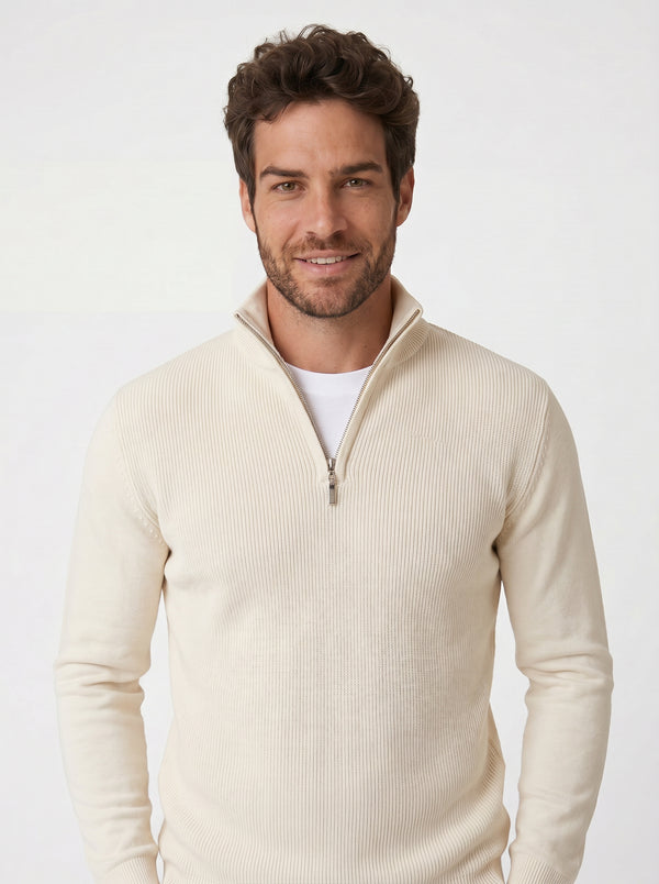 SUETER TRICÔ QUARTER ZIPER TEXTURE OFF WHITE ZIGMA