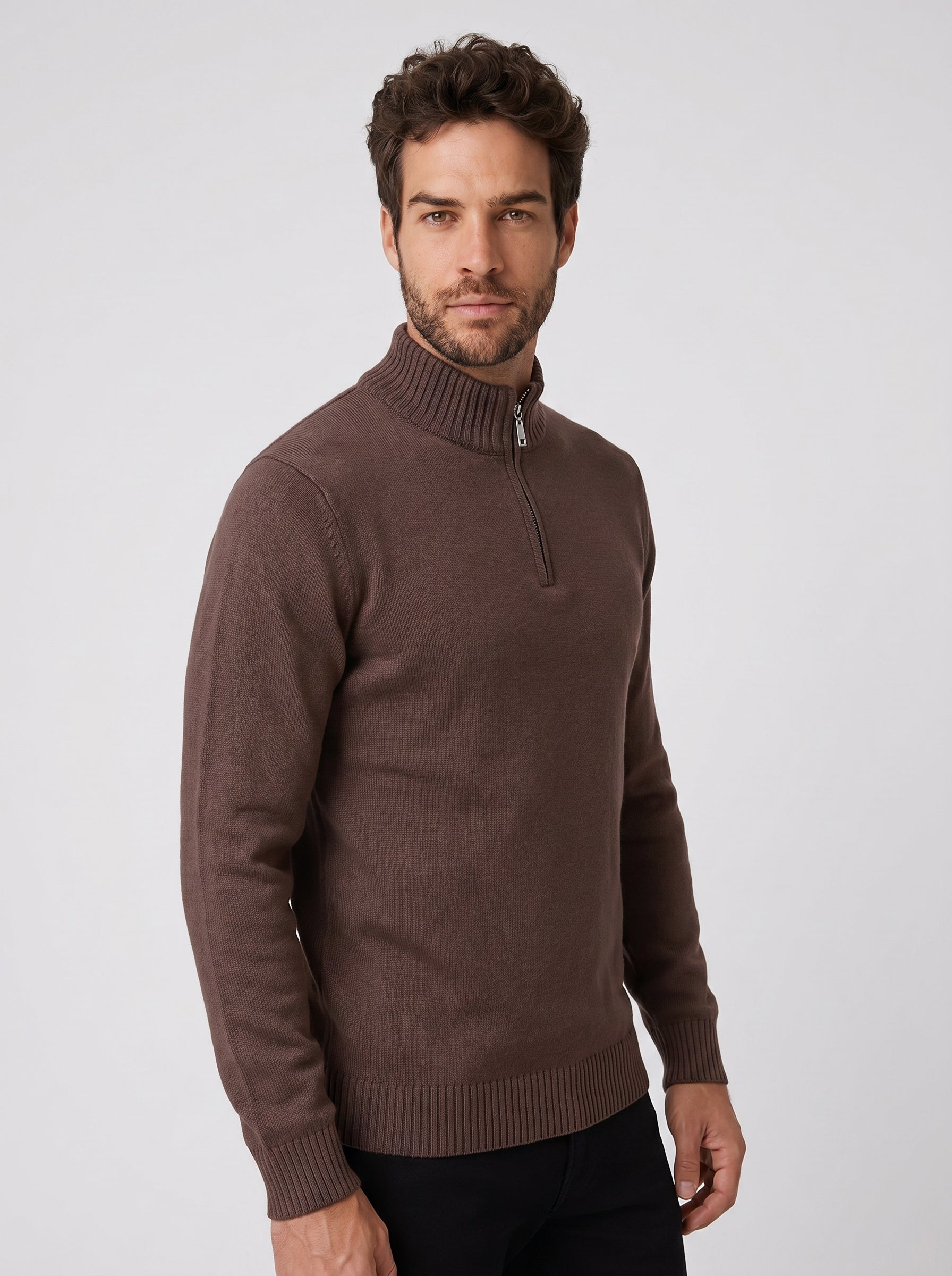 SUETER TRICOT QUARTER ZIP MARROM ZIGMA