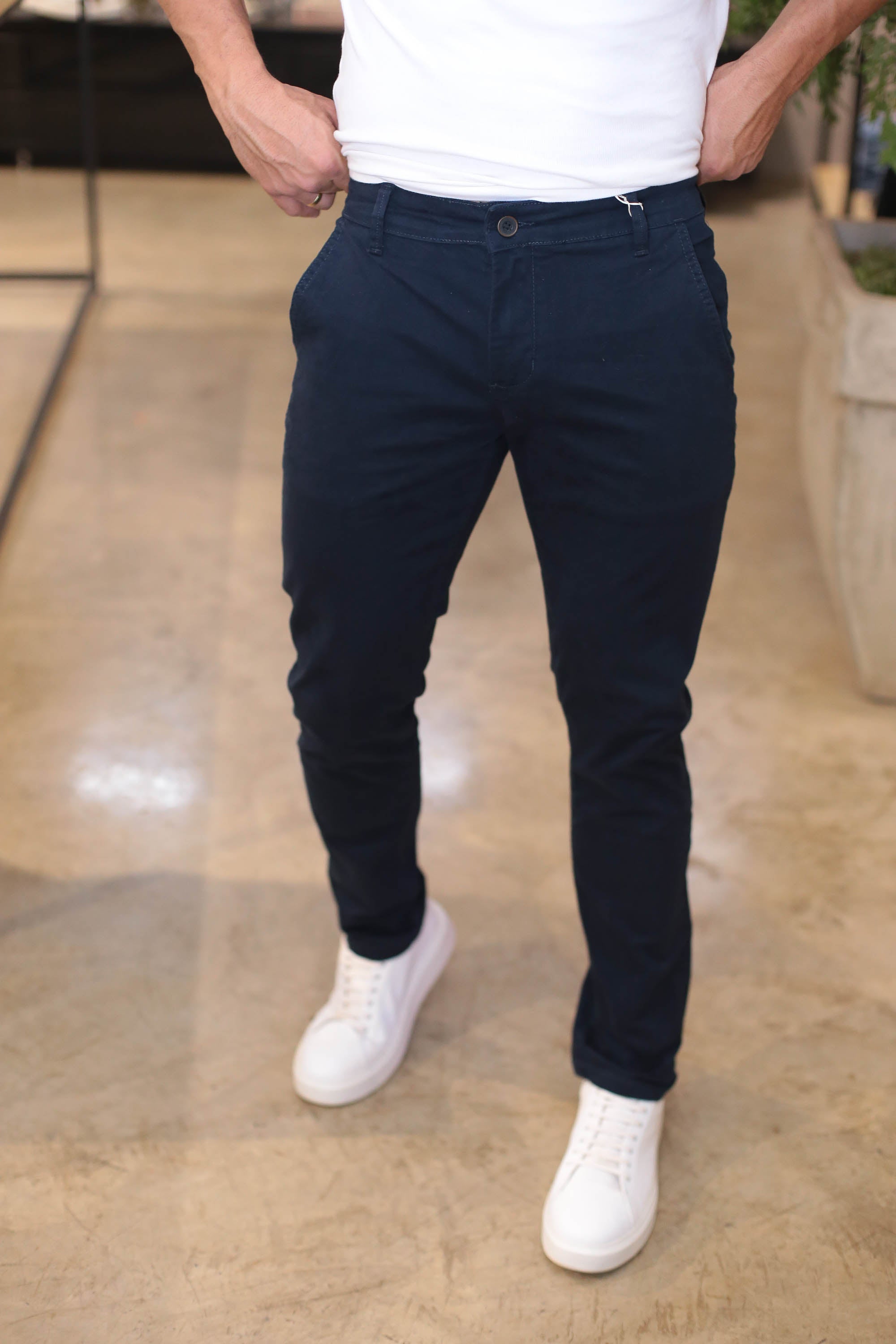 CALÇA SLIM CHINO STRECH MARINHO SOFT LEE