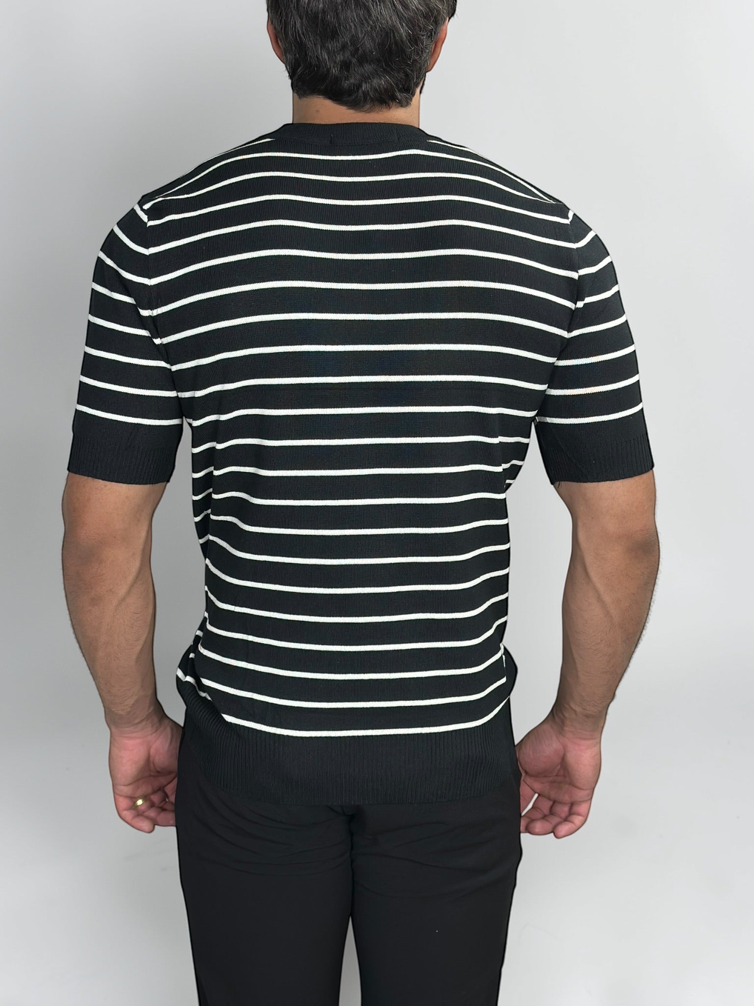 CAMISETA TRICOT LISTRADA PORTOFINO PRETA ZIGMA