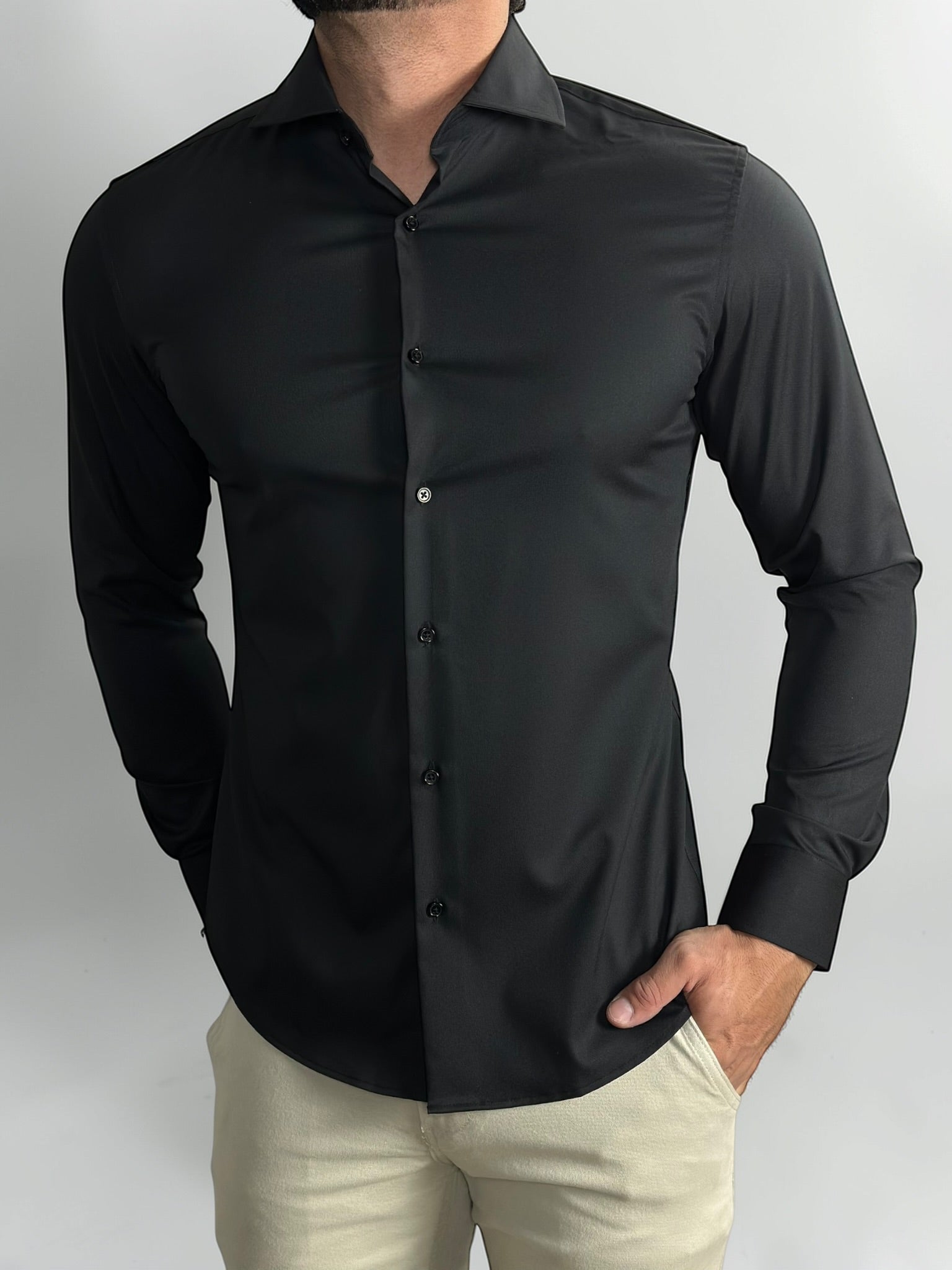 CAMISA M/L TECH SLIM FIT PRETA ZIGMA