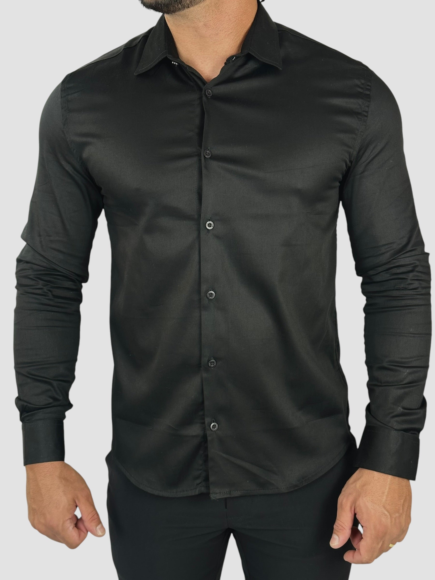 CAMISA MANGA LONGA PREMIUM ALGODAO 60 FIOS PRETO URBO