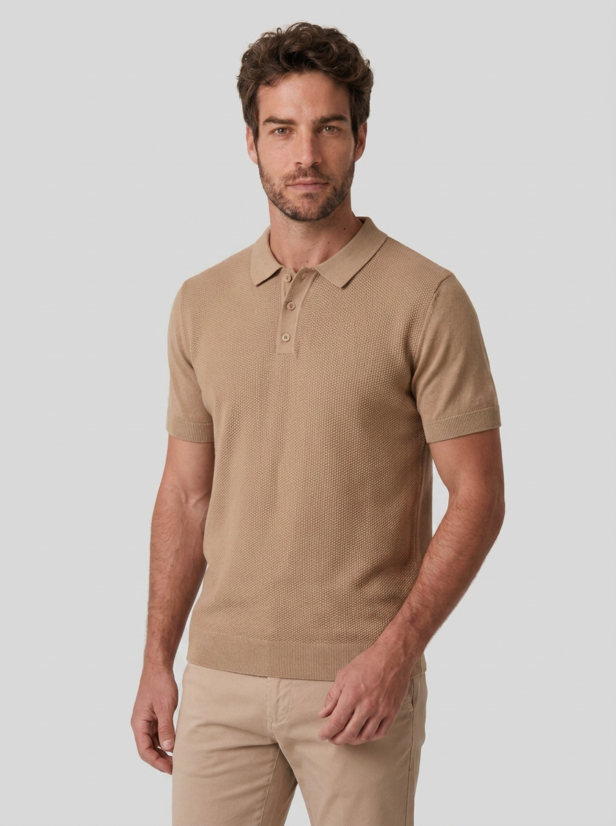 POLO TRICÔ TEXTURIZADA AREIA ZIGMA