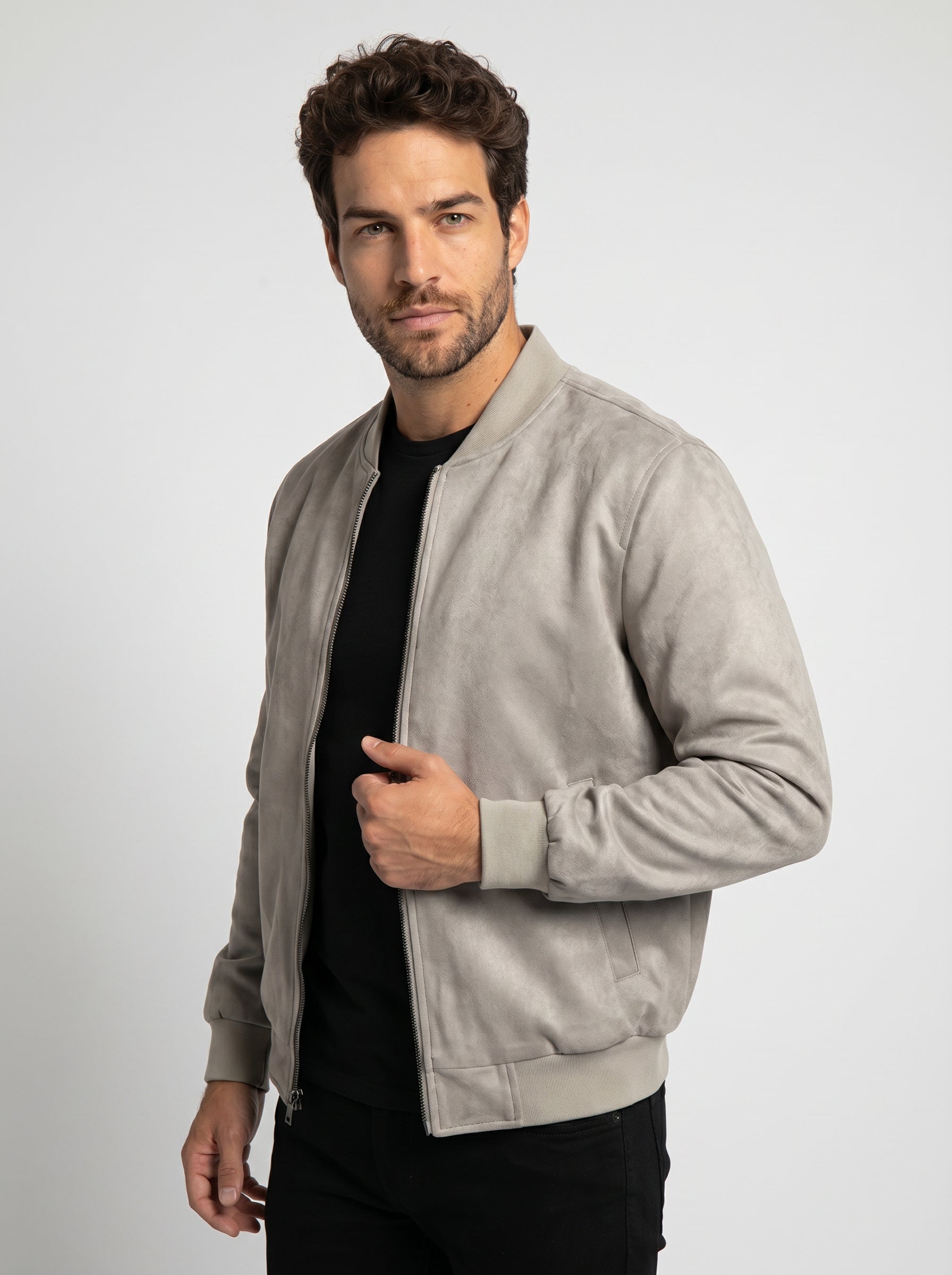 JAQUETA BOMBER SUEDE CINZA ZIGMA