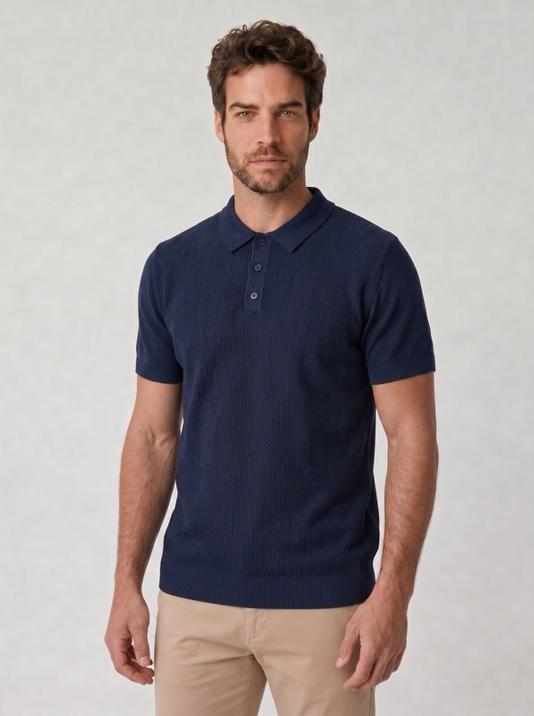 POLO TRICÔ TEXTURIZADA AZUL MARINHO ZIGMA