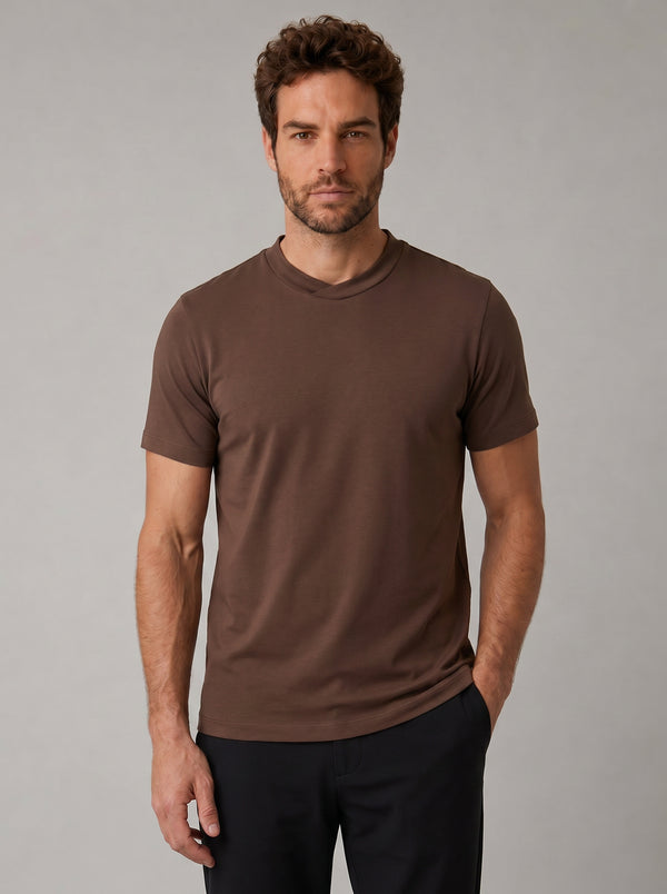 CAMISETA SUEDINE GOLA CRUZADA MARROM ZIGMA