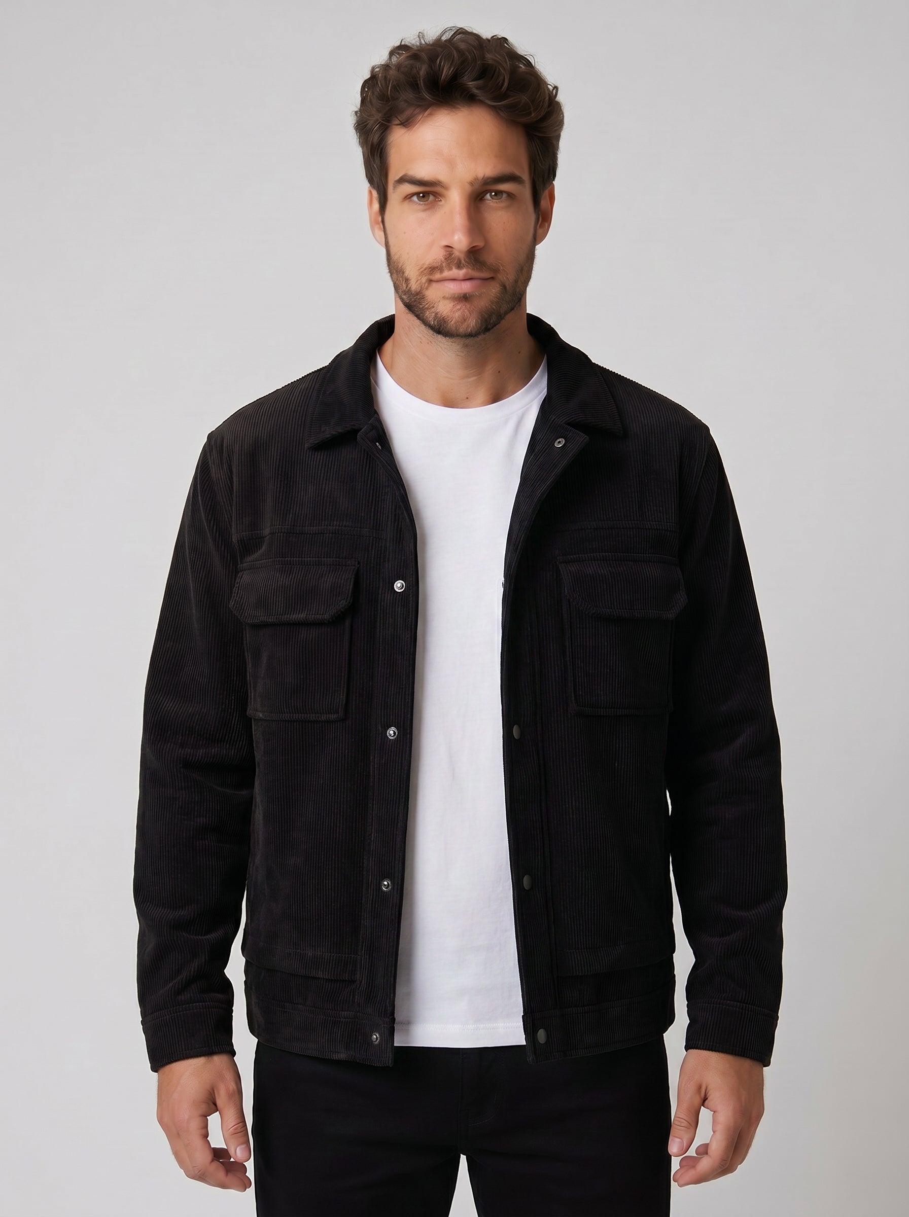 JAQUETA OVERSHIRT COTELÊ PRETA ZIGMA