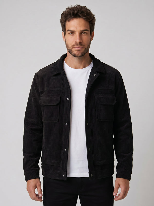 JAQUETA OVERSHIRT COTELÊ PRETA ZIGMA