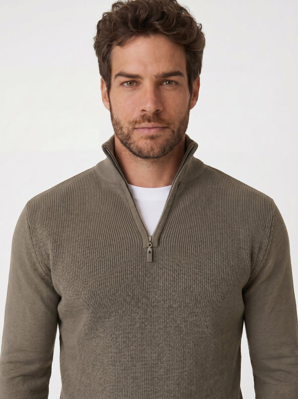 SUETER TRICÔ QUARTER ZIPER TEXTURE VERDE ZIGMA
