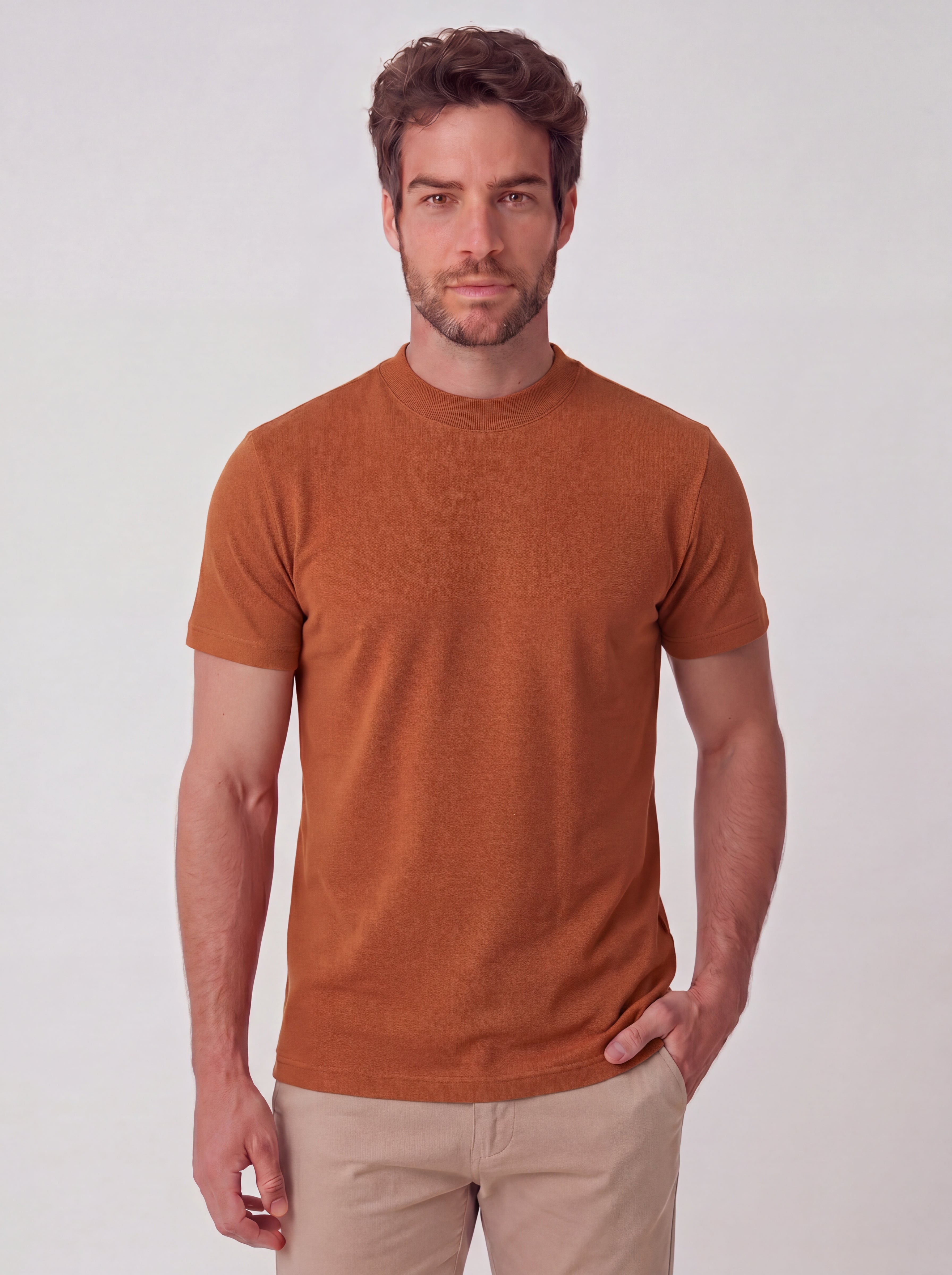 CAMISETA PIQUET SIGNATURE GOLA MEDIA TERRACOTA ZIGMA