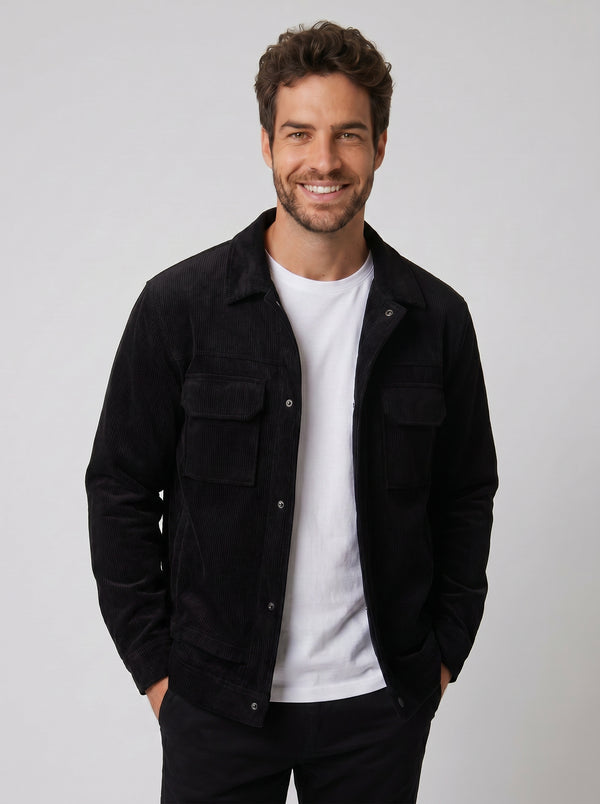 JAQUETA OVERSHIRT COTELÊ PRETA ZIGMA