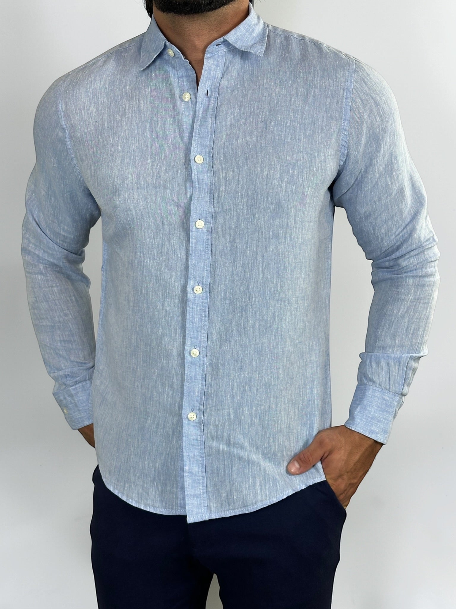 CAMISA M/L LINHO PREMIUM AZUL ZIGMA