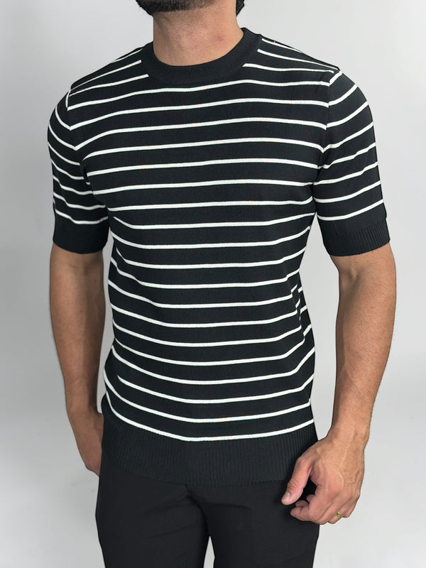 CAMISETA TRICOT LISTRADA PORTOFINO PRETA ZIGMA