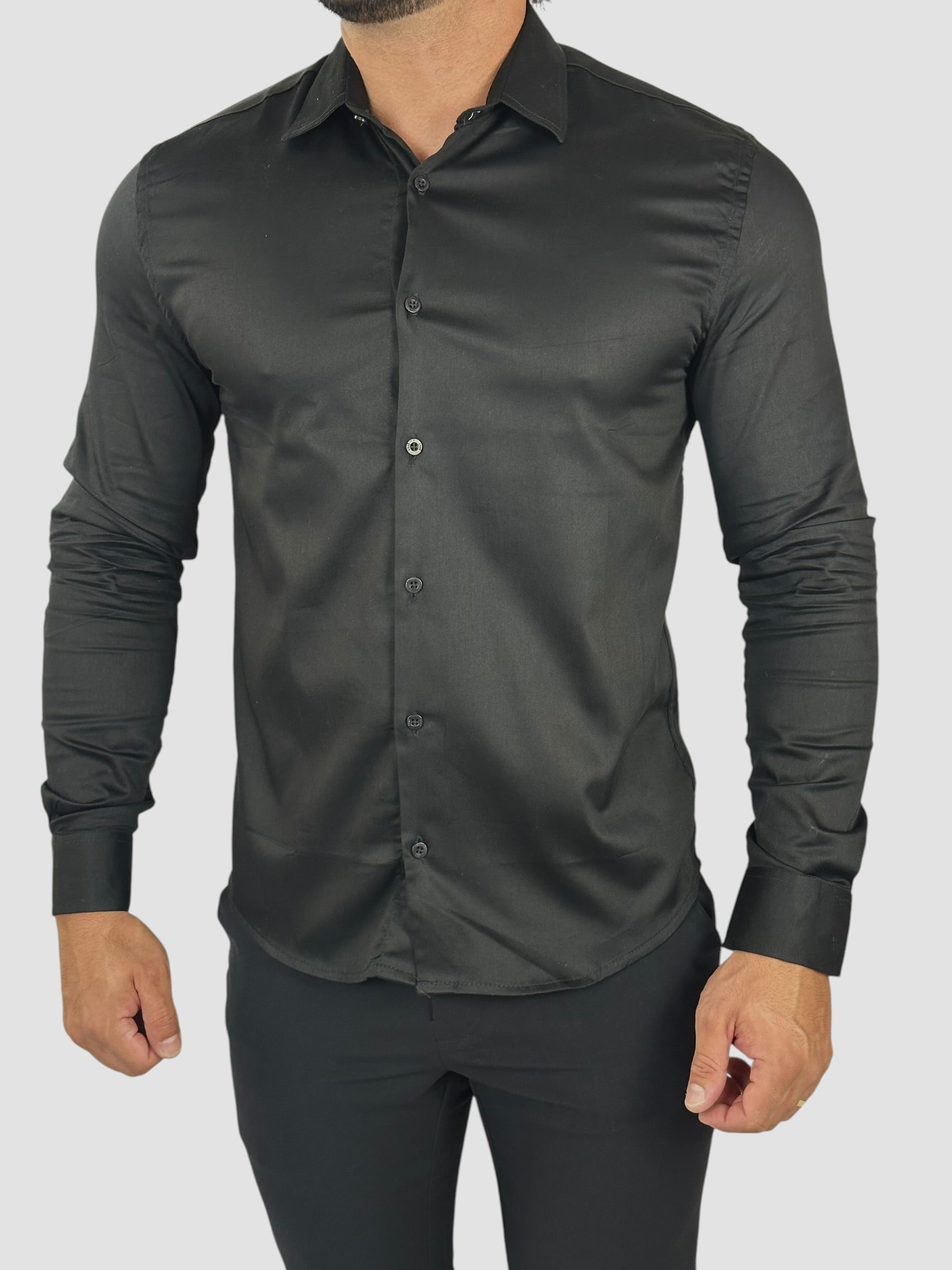 CAMISA MANGA LONGA PREMIUM ALGODAO 60 FIOS PRETO URBO