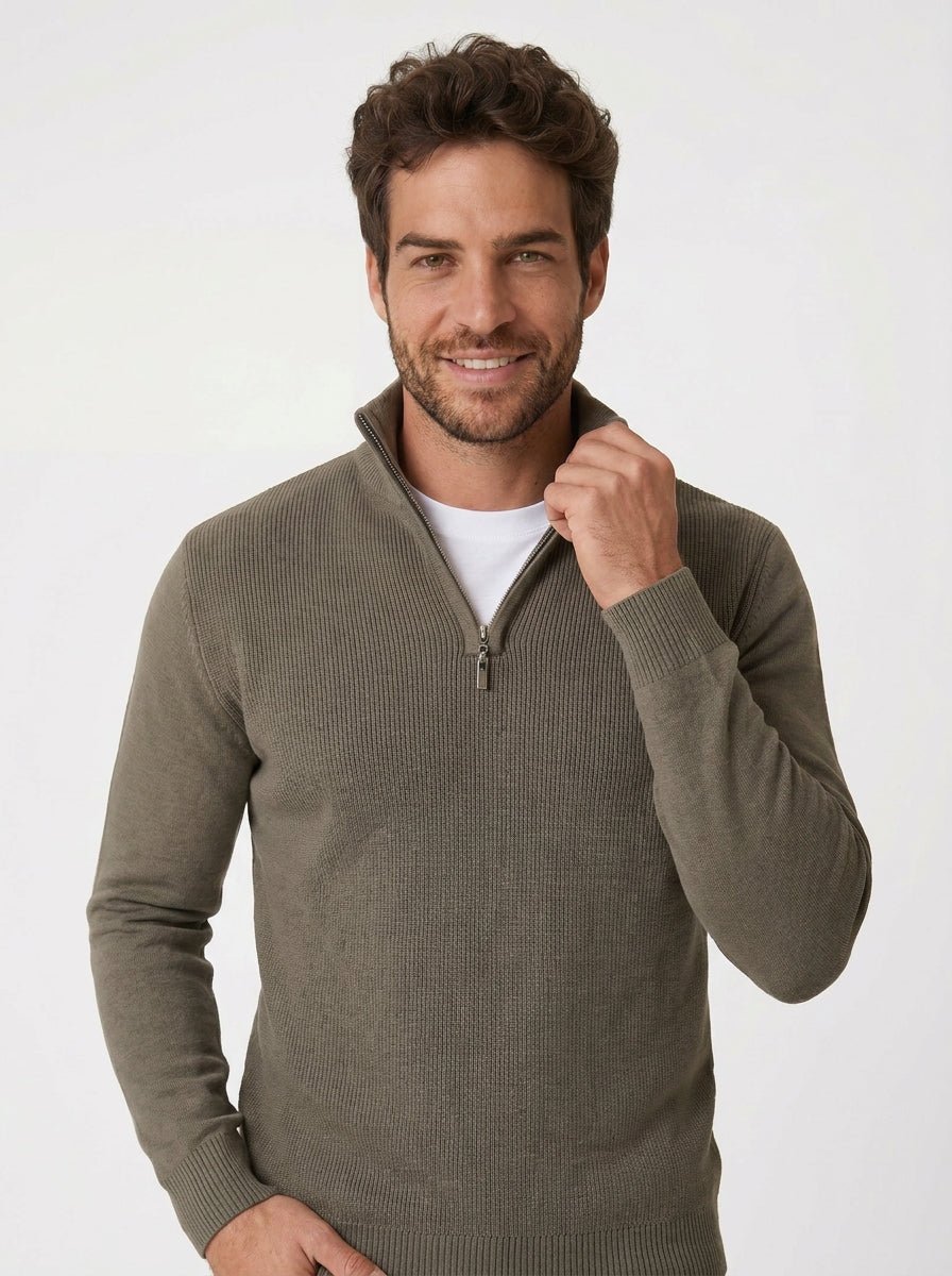 SUETER TRICÔ QUARTER ZIPER TEXTURE VERDE ZIGMA