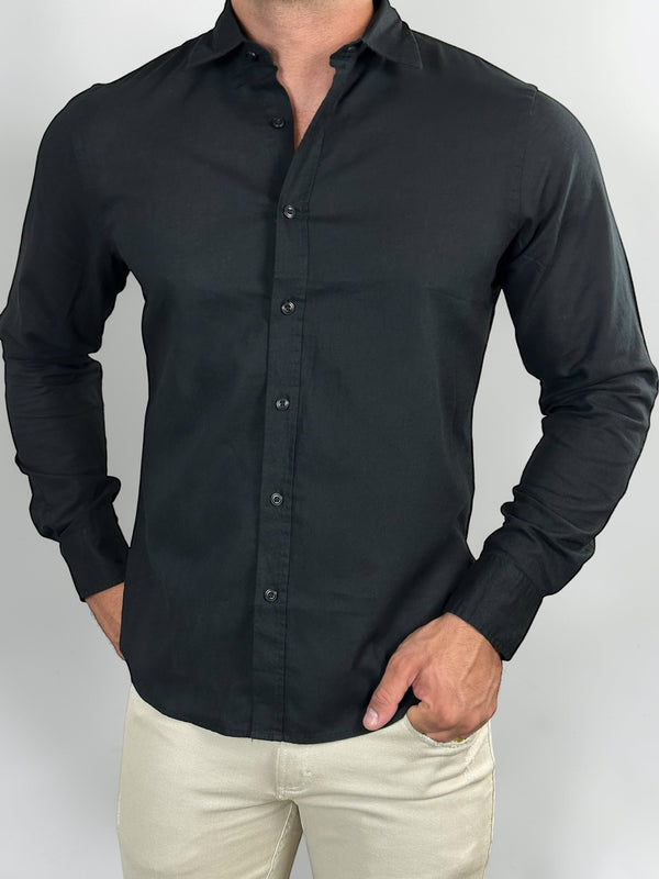 CAMISA M/L LINHO BLEND PRETO ZIGMA