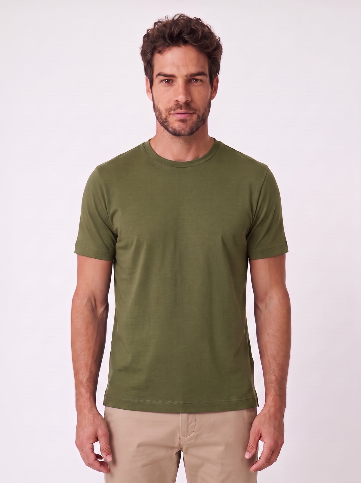 CAMISETA GIZA DUPLO ALGODAO EGIPCIO VERDE MILITAR ZIGMA