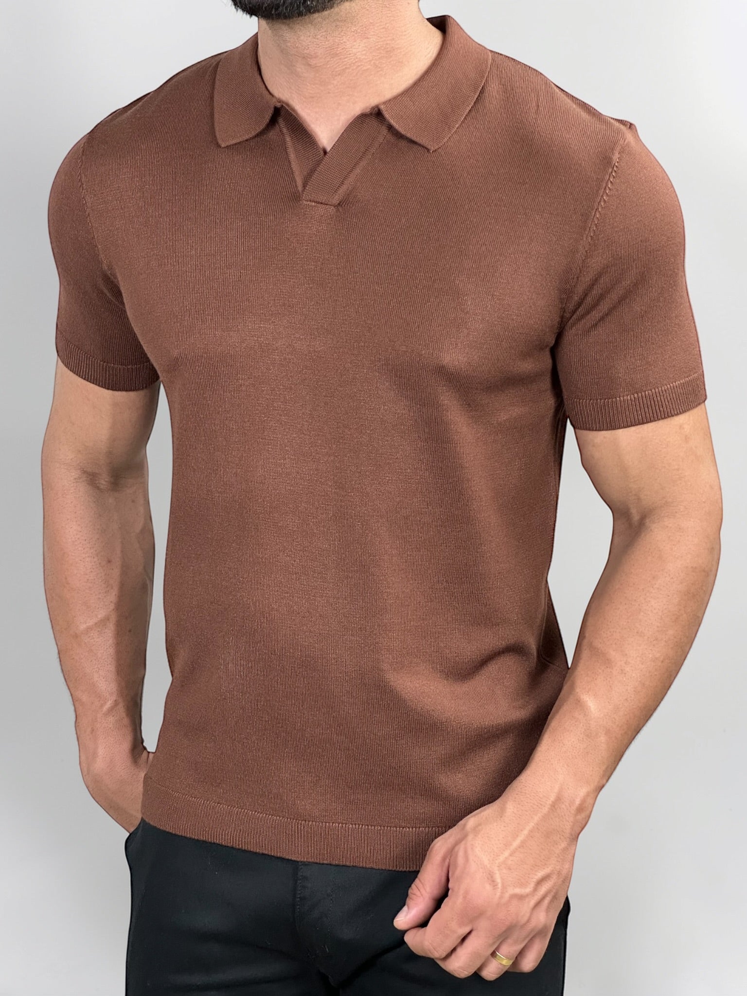 POLO V TRICOT VELLUTO CHOCOLATE ZIGMA