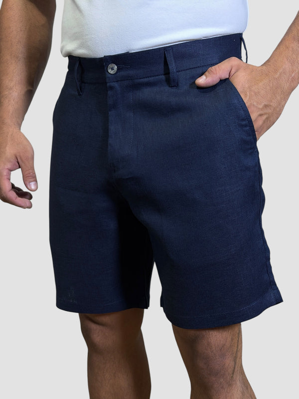 BERMUDA CAPRI PURO LINHO AZUL MARINHO ZIGMA