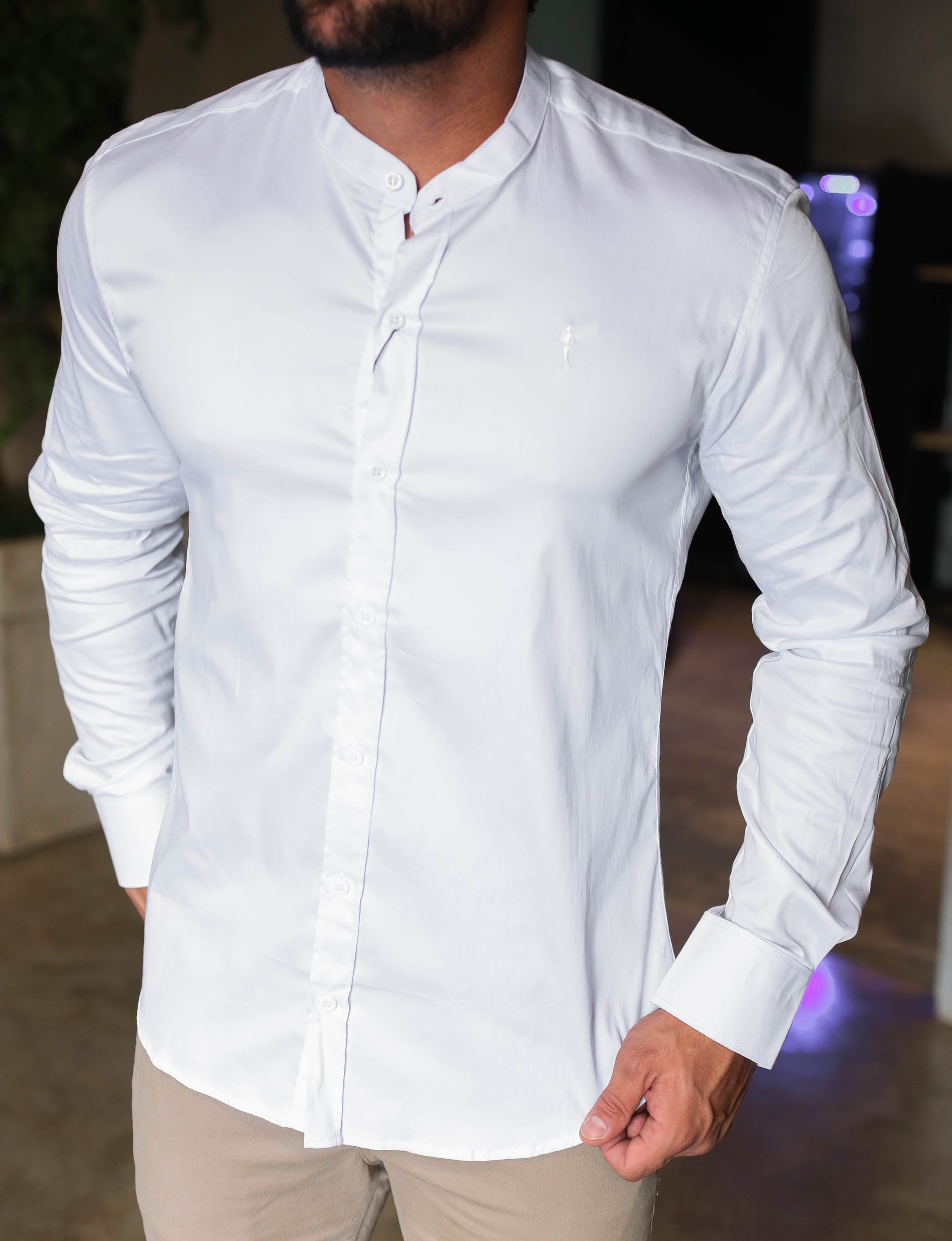 CAMISA M/L SLIM FIT GOLA PADRE BRANCA ZIPOFF