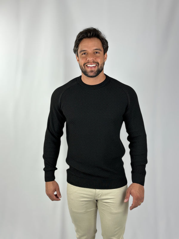 SUETER TRICOT VERTICE PRETO ZIGMA
