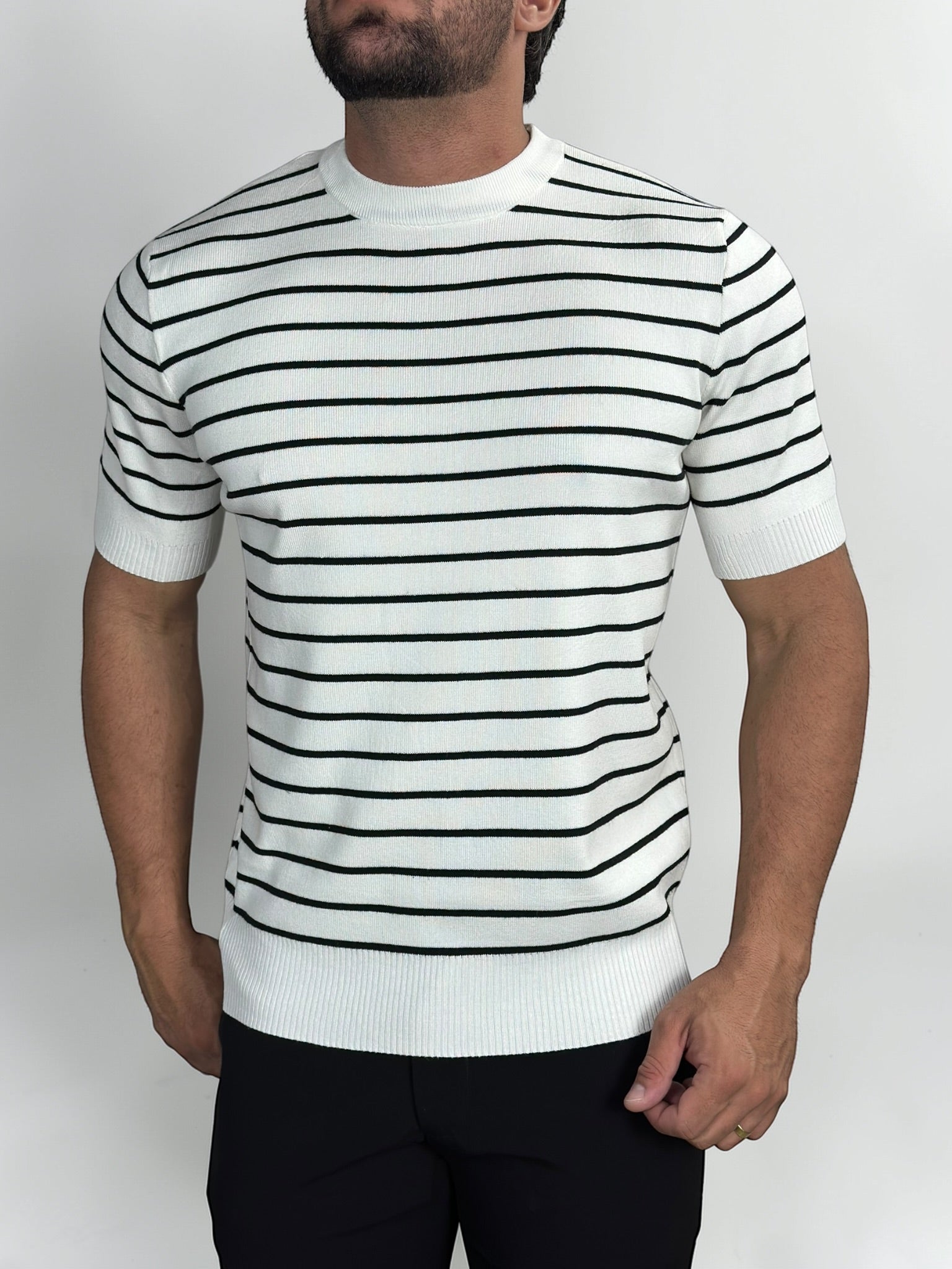 CAMISETA TRICOT LISTRADA PORTOFINO BRANCA ZIGMA
