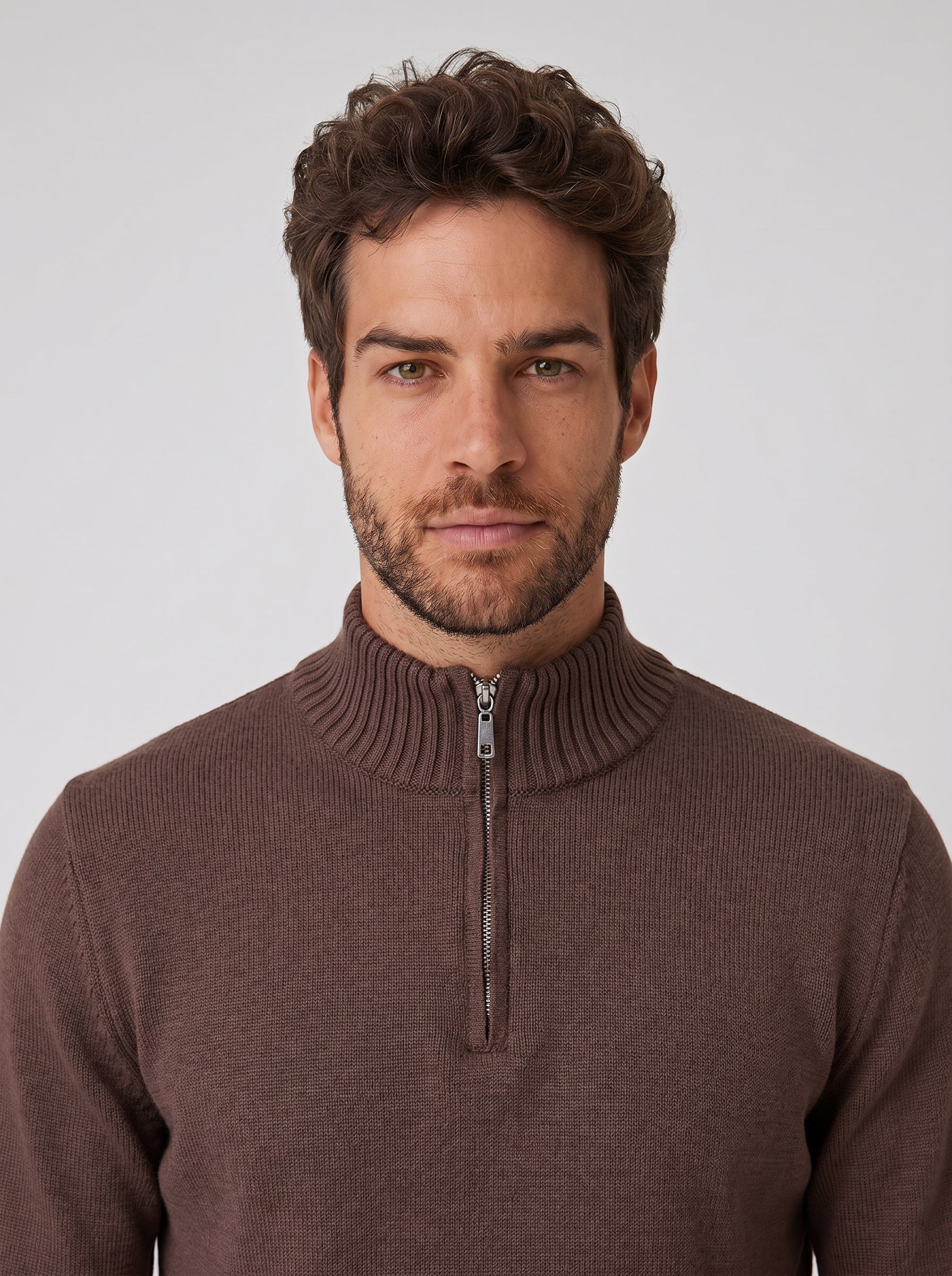 SUETER TRICOT QUARTER ZIP MARROM ZIGMA