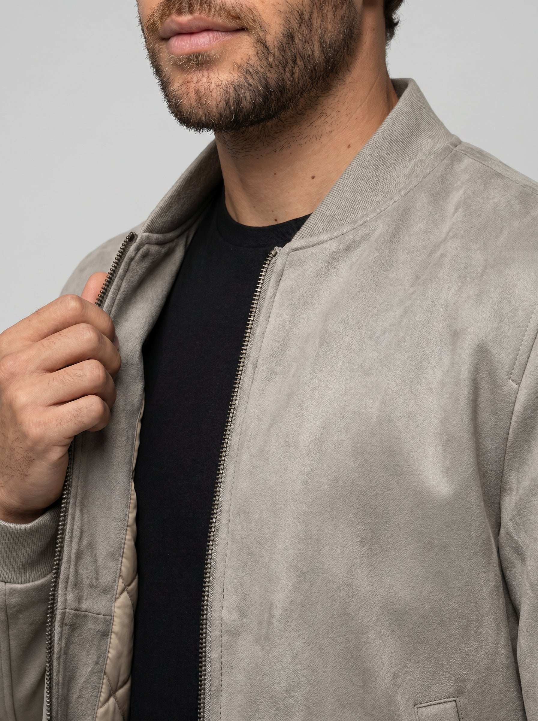 JAQUETA BOMBER SUEDE CINZA ZIGMA