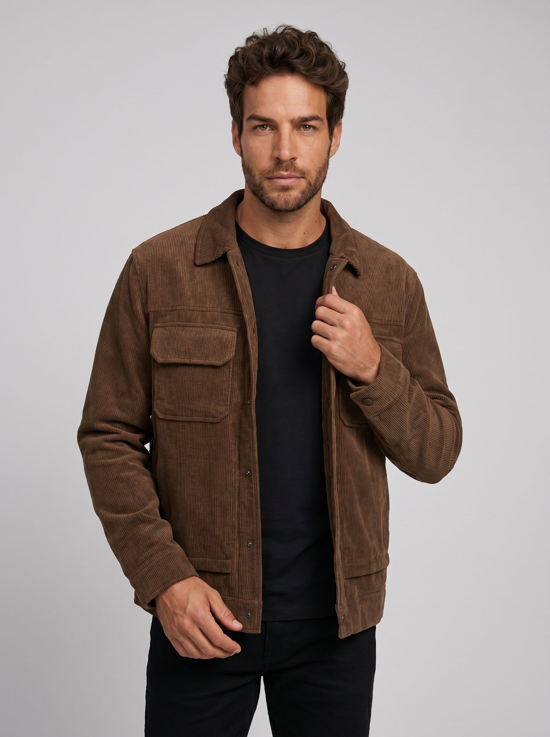 JAQUETA OVERSHIRT COTELÊ MARROM ZIGMA