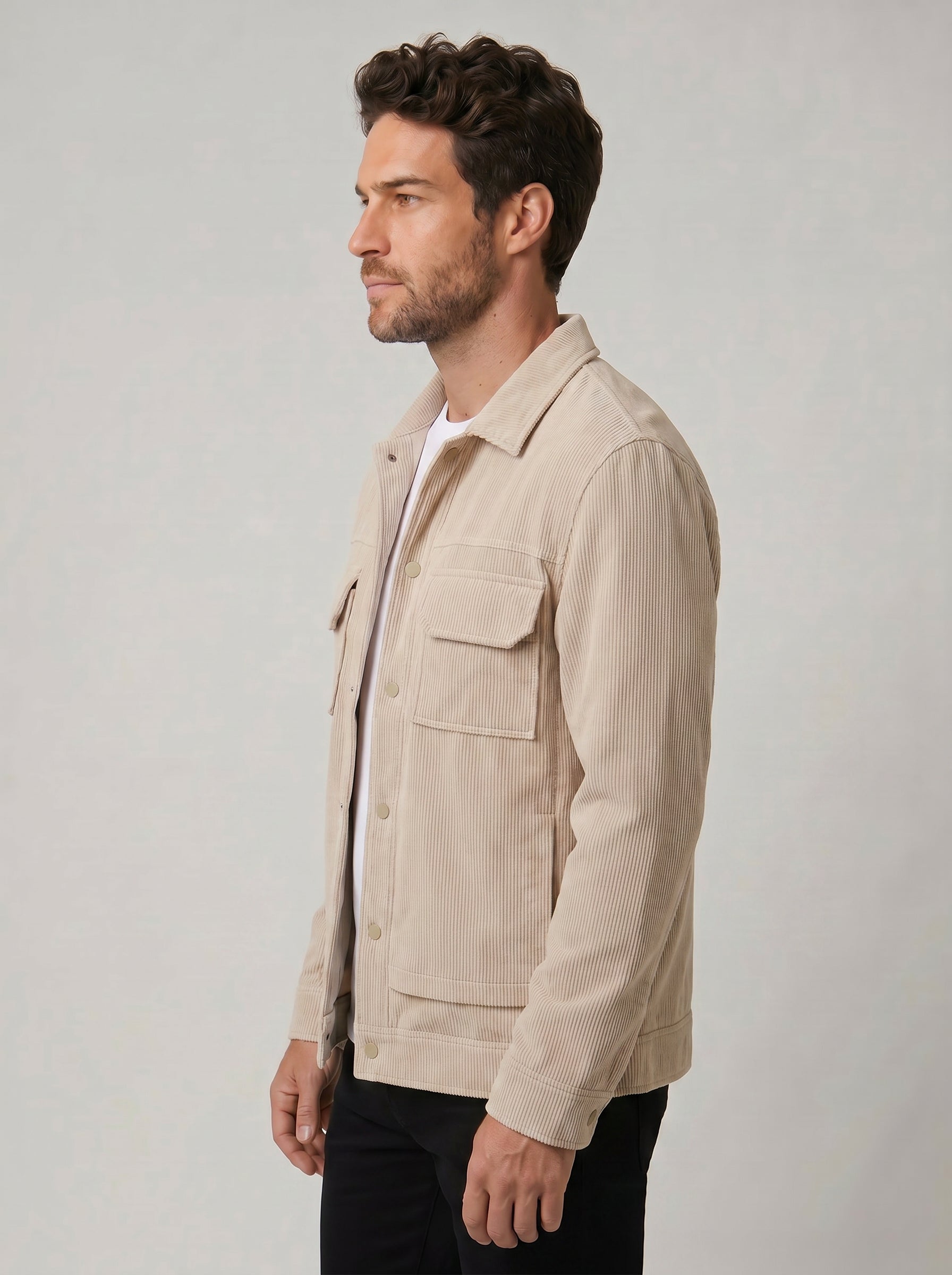 JAQUETA OVERSHIRT COTELÊ BEGE ZIGMA