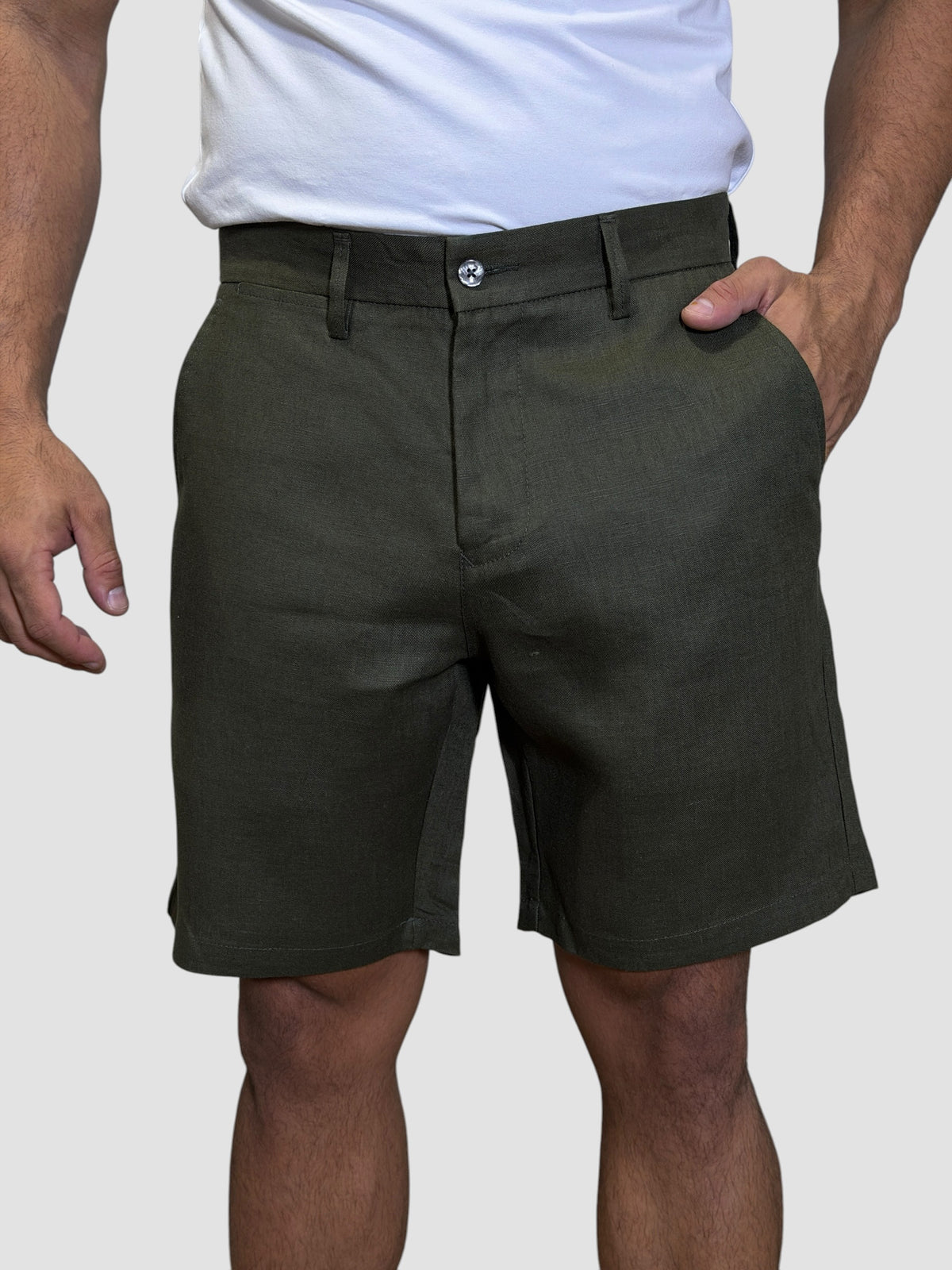 BERMUDA CAPRI PURO LINHO VERDE MUSGO ZIGMA