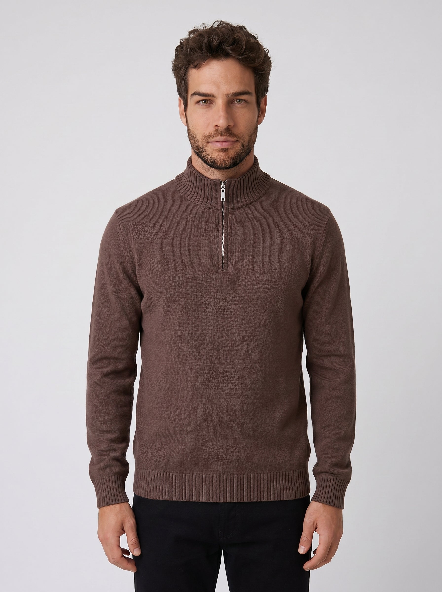 SUETER TRICOT QUARTER ZIP MARROM ZIGMA