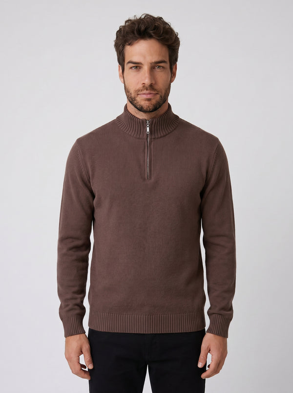 SUETER TRICOT QUARTER ZIP MARROM ZIGMA