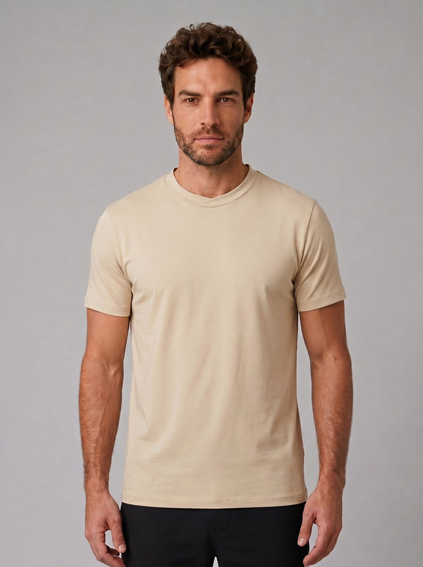 CAMISETA SUEDINE GOLA CRUZADA AREIA ZIGMA
