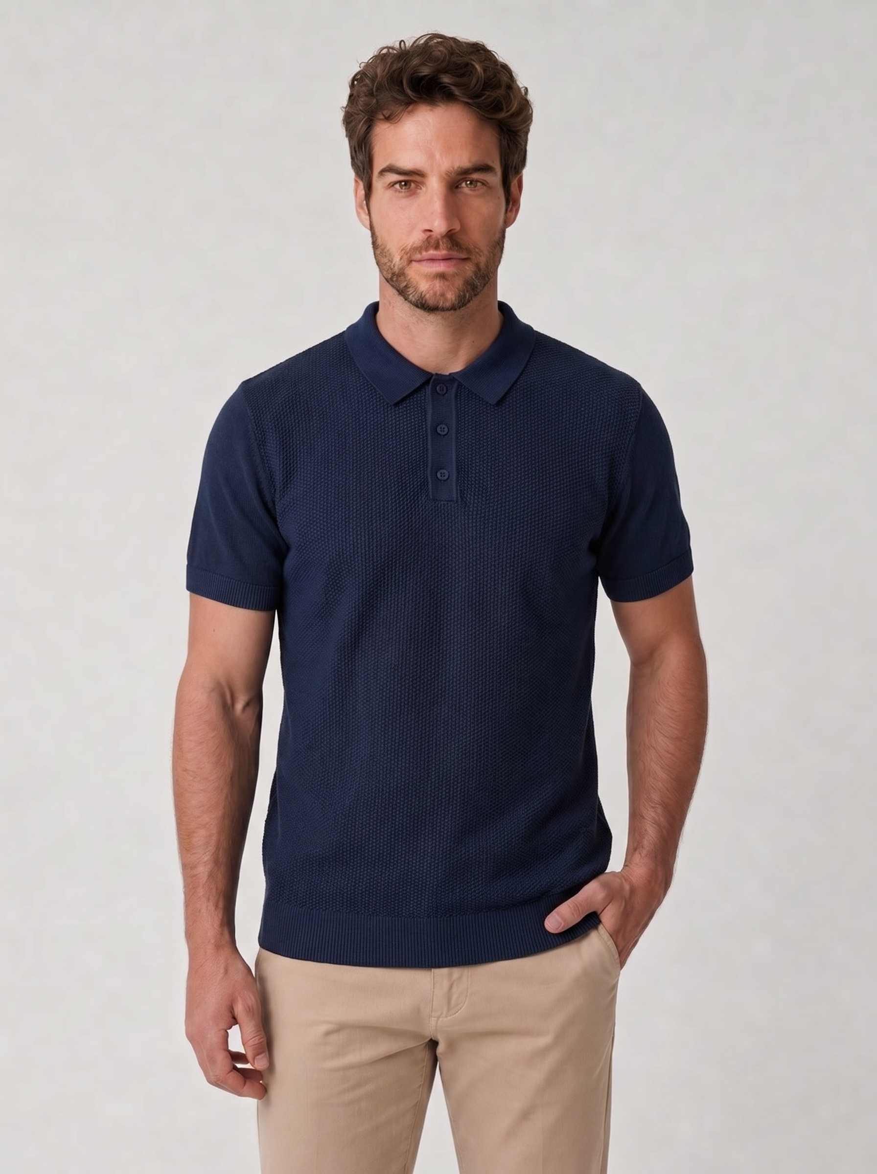 POLO TRICÔ TEXTURIZADA AZUL MARINHO ZIGMA