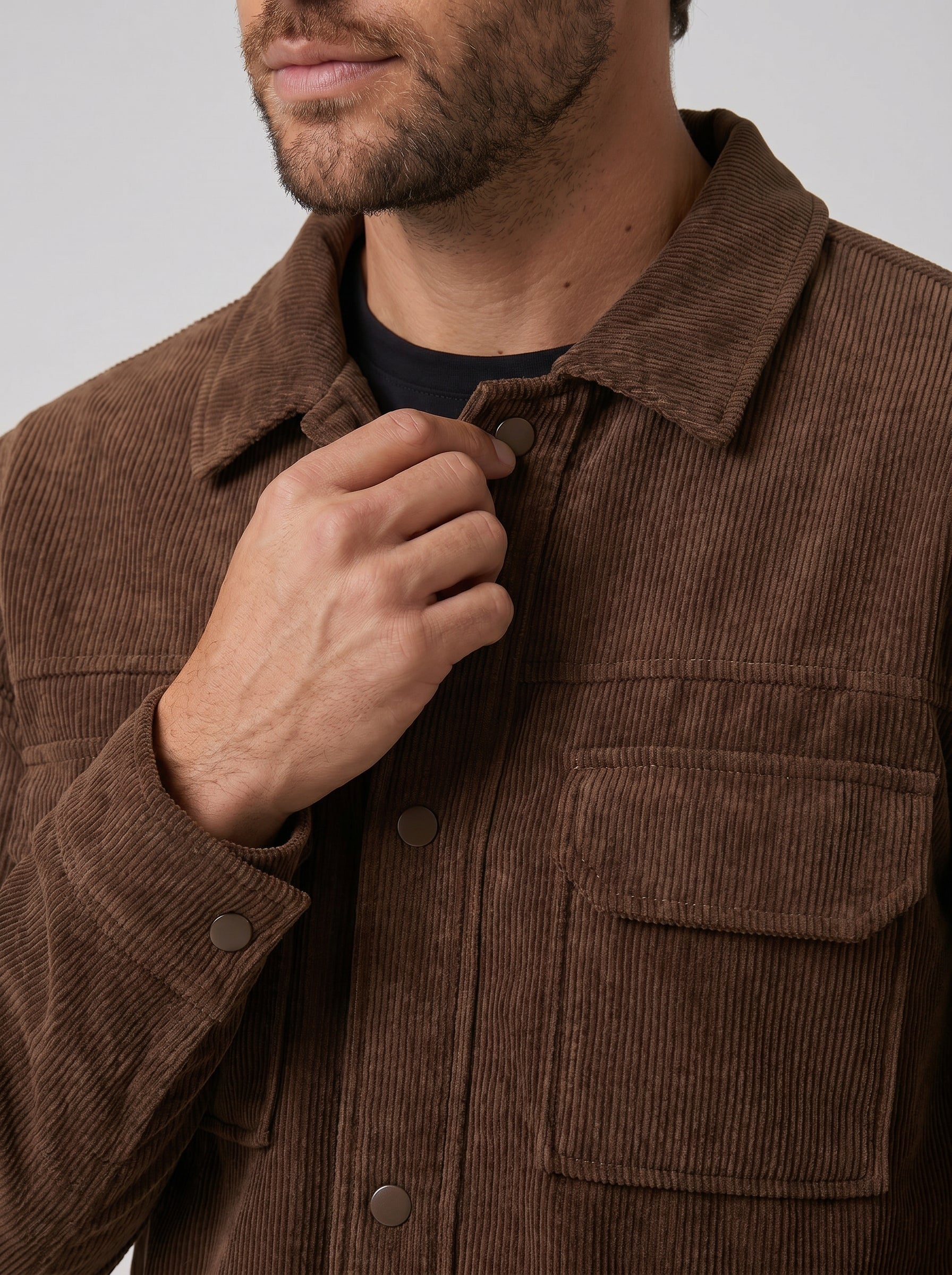 JAQUETA OVERSHIRT COTELÊ MARROM ZIGMA
