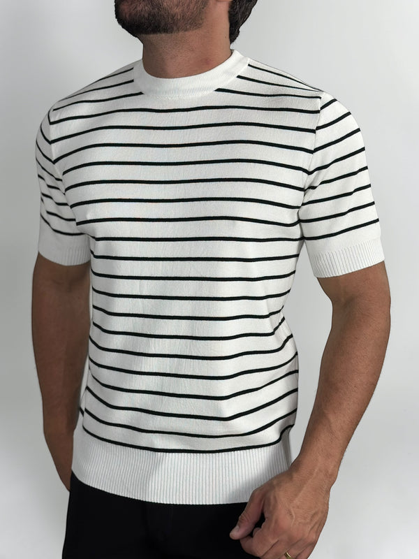 CAMISETA TRICOT LISTRADA PORTOFINO BRANCA ZIGMA