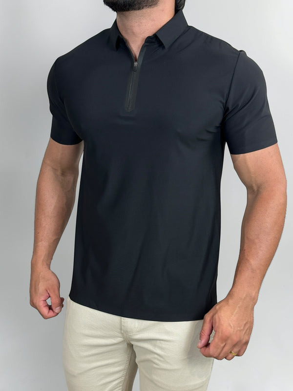 POLO ZIPER TECH ELASTANO/POLIAMIDA PRETO ZIGMA