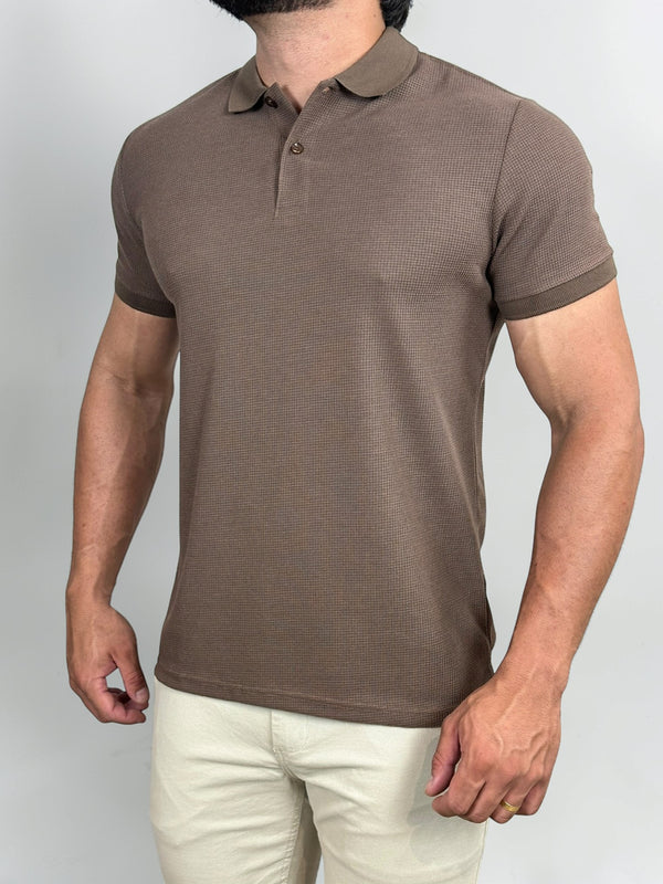 POLO BOTAO WAFFLE MARROM ZIGMA