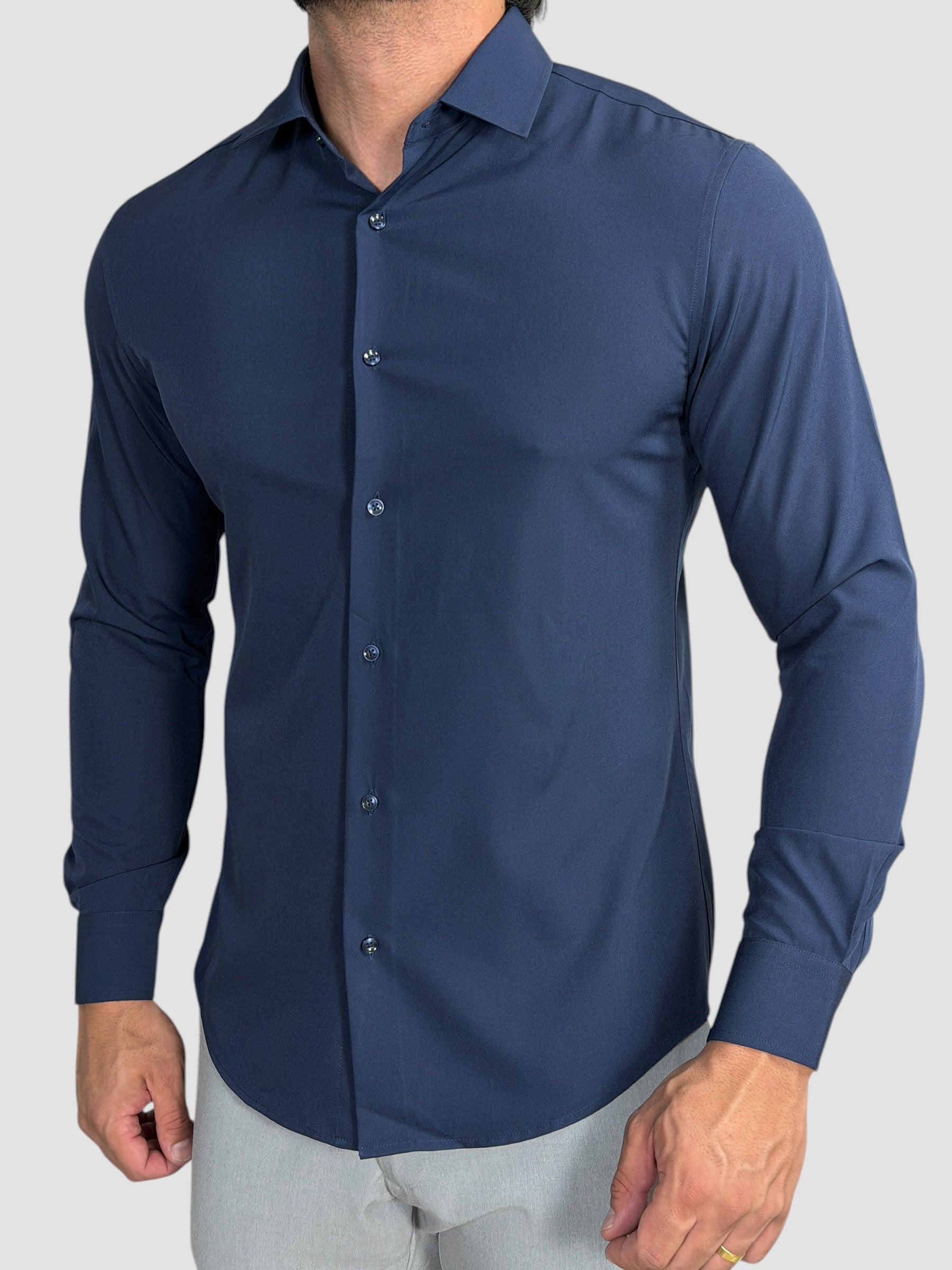 CAMISA M/L TECH SLIM FIT AZUL MARINHO ZIGMA